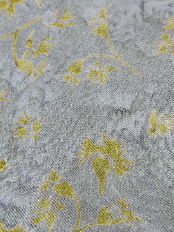 Yellow Flowers on Gray Batik Cotton - 44/45" Wide - 100% Cotton sec4