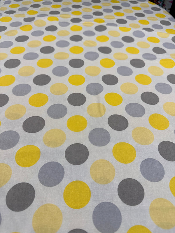 Yellow & Grey Polka Dots - Cotton Fabric - 44/45" Wide - 100% Cotton AI2