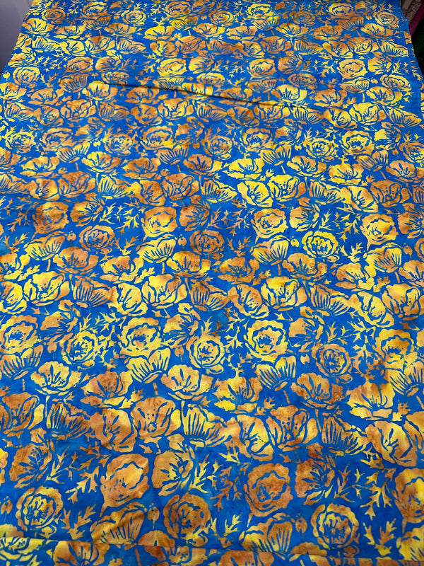 Yellow and Blue Poppies Batik Cotton - 44/45" Wide - 100% Cotton - sec.6